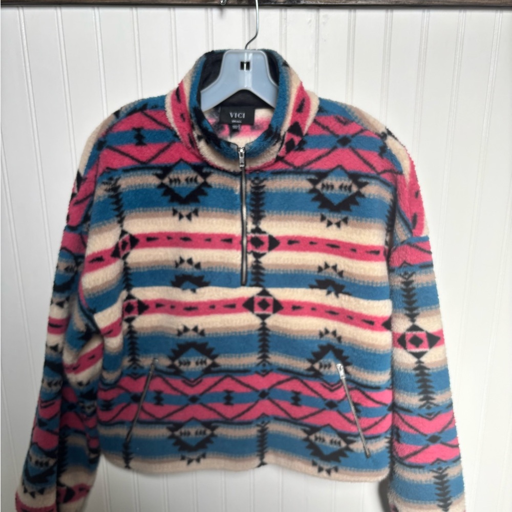 Vici Multicolor Fleece Half-Zip Pullover Size Small